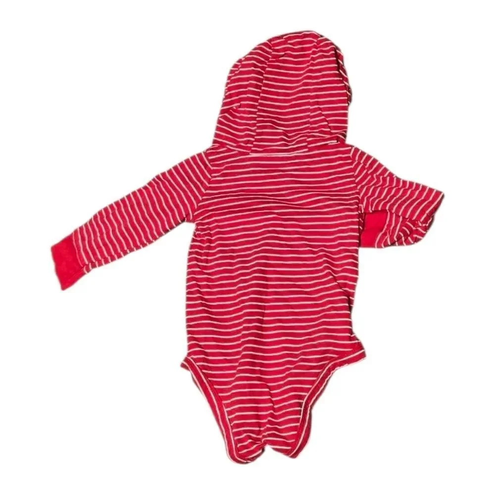 Carter’s Baby Boys 9M Red White Striped HUGS Hooded Bodysuit Long Sleeve Onesie